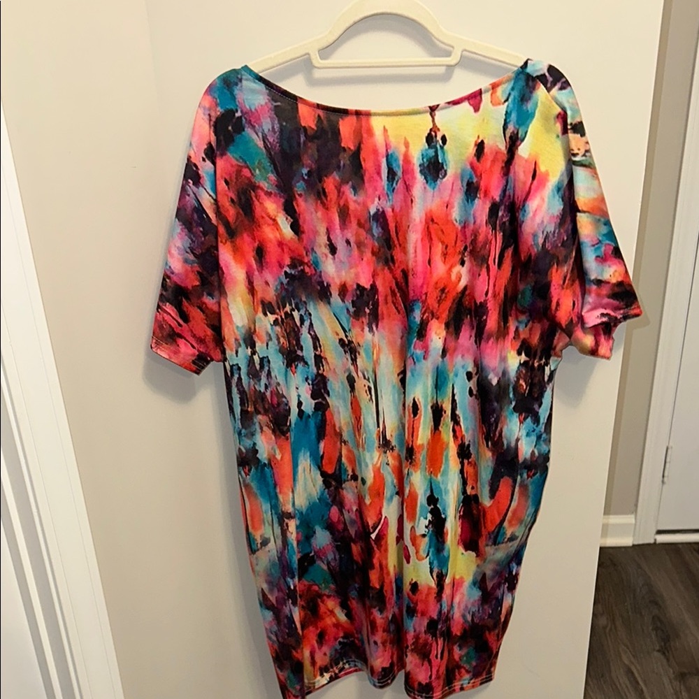 Red and Blue Oversized Tunic Dress